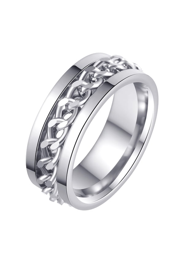 Fidget Rings Anxiety Rings for Men Women Chain Spinner Rings for Adults Titanium Steel Rings Silver 7