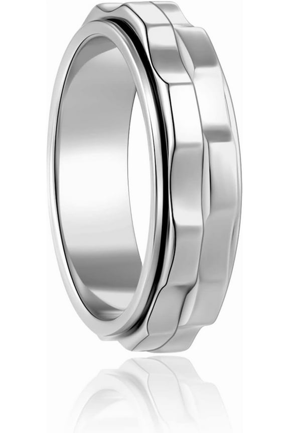 Fidget Rings For Anxiety For Women, Spinning Anxiety Ring Stainless Steel Fidgets Two Gear Fidget Ring High Polish Anxiety Ring for Women Men Wedding Band Gifts Jewelry Size 6-10