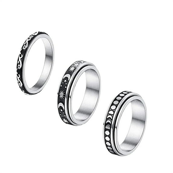 Fidget Rings for Anxiety 3pcs Stainless Steel Spinner Ring Anti Anxiety Ring Spinning Moon Star Stress Relieveing Rings for Women Men