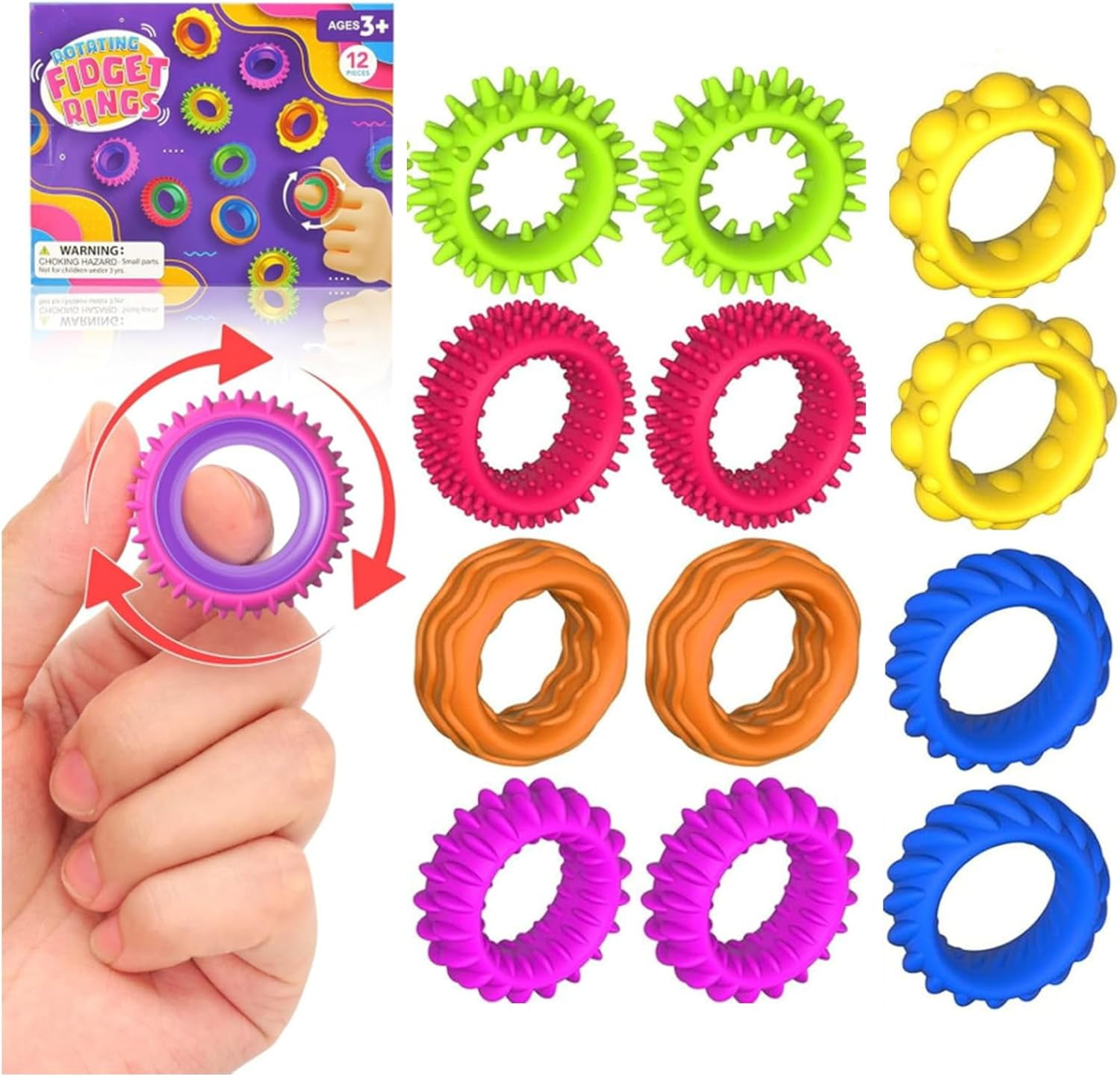 Fidget Sensory Rings for Autism, 12 Pack Anxiety Relief Toy Fidget