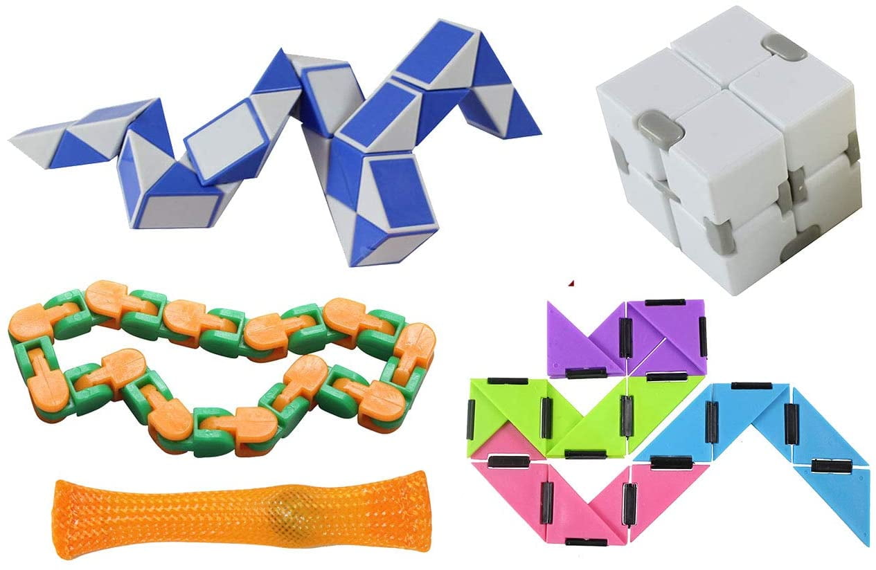 Fidget Set of 5 - Marble Mesh, Wacky Tracks, Twist Snake