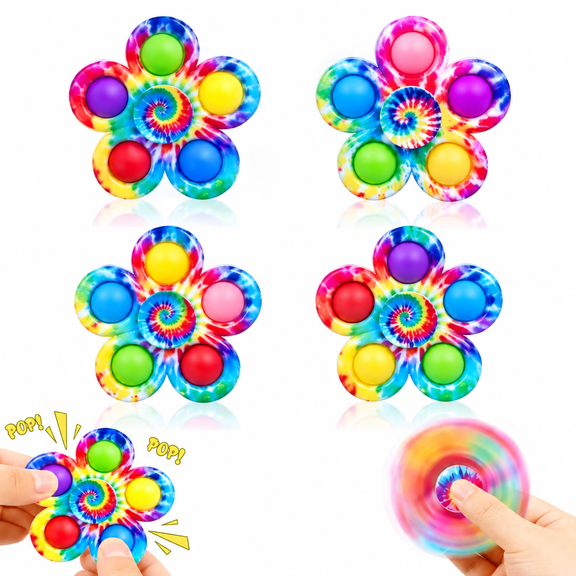 Pop Fidget Spinner Toys , 4 Pcs Simple Popping Toy Pack Bubble Sensory Set for Kids Party Favor Bulk ADHD Stress Relief Hand Spinners