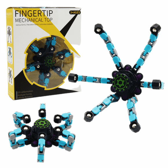 Fidget Spinner Cool Design Fidget Toy Creative transformable fingertip gyro Spinner mech Chain Bearing Funy Decompression Anti-Anxiety (Blue)
