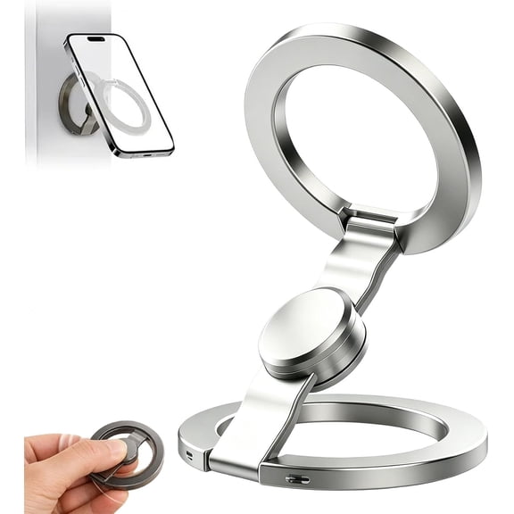 Fidget Spinner Phone Stand, 2-in-1 Magnetic Phone Stand & Fidget Spinner Combo, Dual Magnetic Ring Stand, 360° Rotation, Foldable, Double-Sided Phone Holder for Desk Car Gym (Silver)
