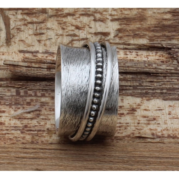 Fidget Spinner Ring Sterling Silver 925 Handmade Boho Style Adjustable Band Statement Jewelry Gift for Her