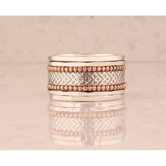 Fidget Spinner Ring Sterling Silver Textured Band Handmade Artisan Crafted Unique Silver Jewelry Gift for Her
