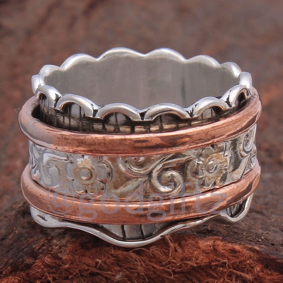 Fidget Spinner Ring, Two Copper Band Ring, Handmade Ring, Thumb Silver Ring, 925 Silver Ring, Valentine Day Gift Spinner Ring, Designer Ring