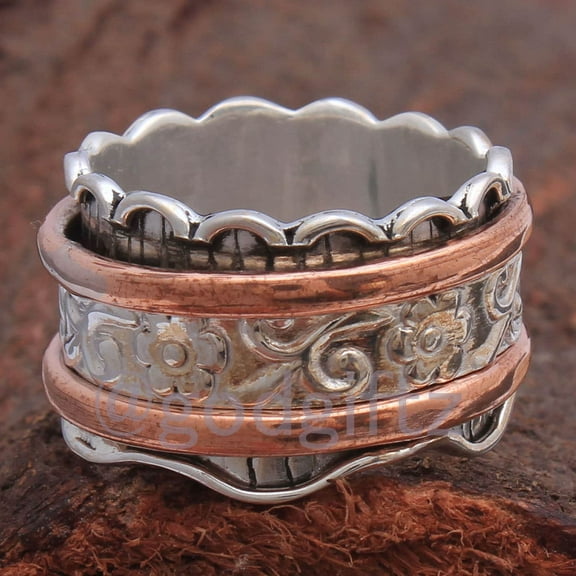 Fidget Spinner Ring, Two Copper Band Ring, Handmade Ring, Thumb Silver Ring, 925 Silver Ring, Valentine Day Gift Spinner Ring, Designer Ring