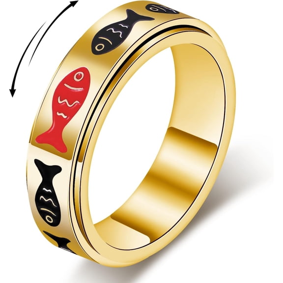Fidget Spinner Ring for  -    for Her, Swim Against the Current Fish  Rings for Women, Motivational Spinning  with Inspirational Design, Stainless