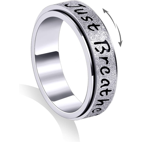 Fidget Spinner Rings for Women Men,Just Breathe Ring 6mm, Stainless Ring for , for Friendship,Calming,a classic or a luxurious 18k Plated,Size 6-10