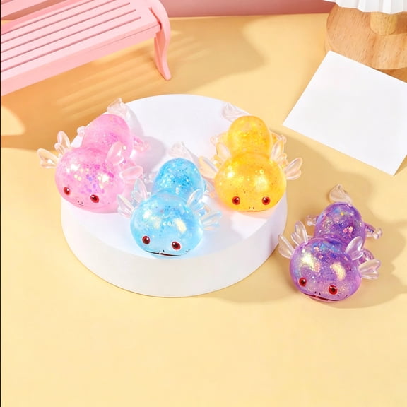 Fidget Squishy, Jelly Squishy Glitter Slushy Squishy Filled Axolotl Squeeze Soft Slow Rising for Fun Sensory Fidget Relaxation and Anxiety