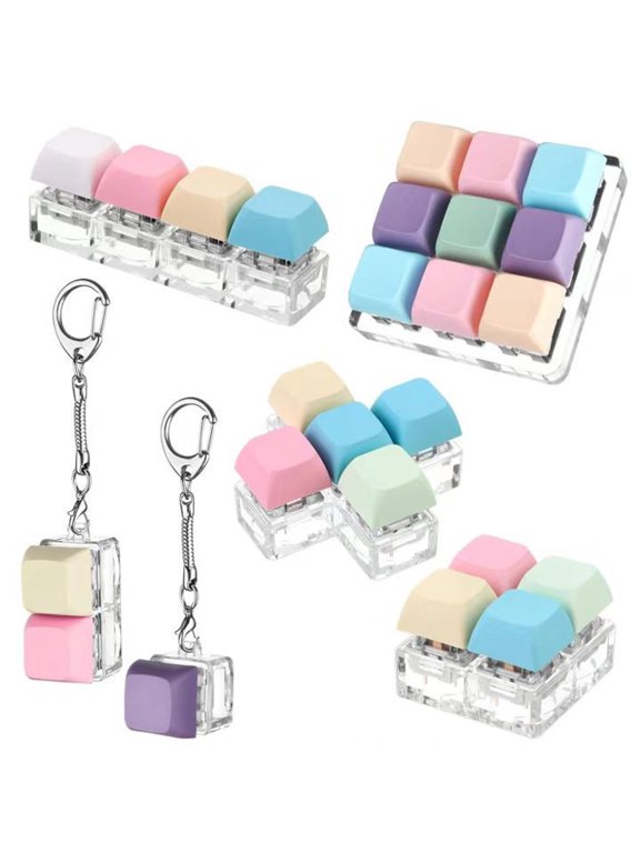 Fidget Toy Keyboard Keychain with Light Up Function 6 Pack Assorted 1 2 4 5 9 Key Macaron Pastel Clicking Sensory Set for Stress Relief Backpack Accessory Birthday Party Favor for Adults