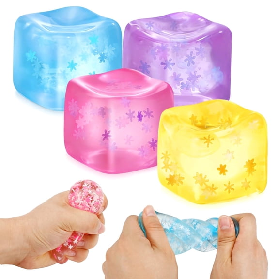 4-Pack Sensory Squeeze Cubes with Snowflake Filling - Soft Tactile Hand Exercise Toys - Quiet Slow-Rise Squishy Fidget Set for Desk, School & Travel - Multi-Color Portable Cubes