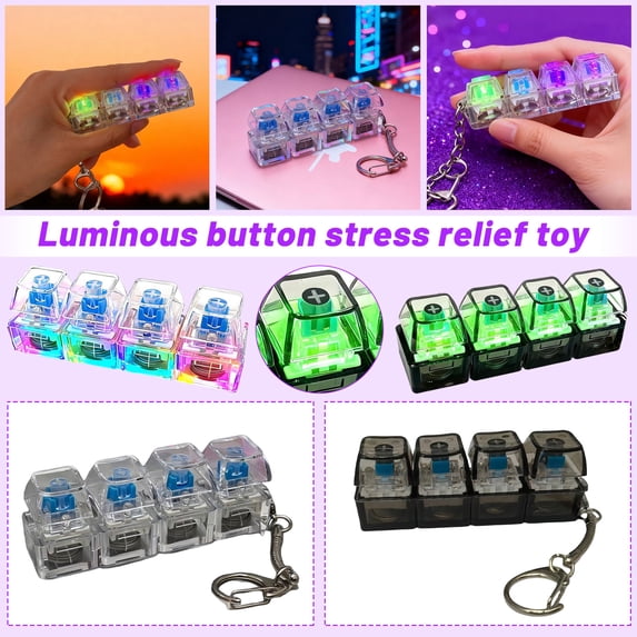 Fidget Toys Adults Kids, Backlit Mechanical Keyboard Stress Relief Toy, Light Up Push Pop Fidgett for Anxiety Relief, Portable Sensory Keychain for Car Travel Office Desk Decor (1PC)