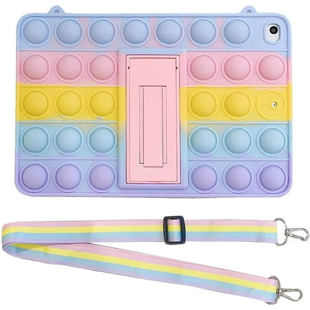 Fidget Toys Case for iPad with Lanyard,Soft Silicone Pop it Protective Case Stress Release Toys for Girls Boys Men Women (ipad mini 123) Rainbow