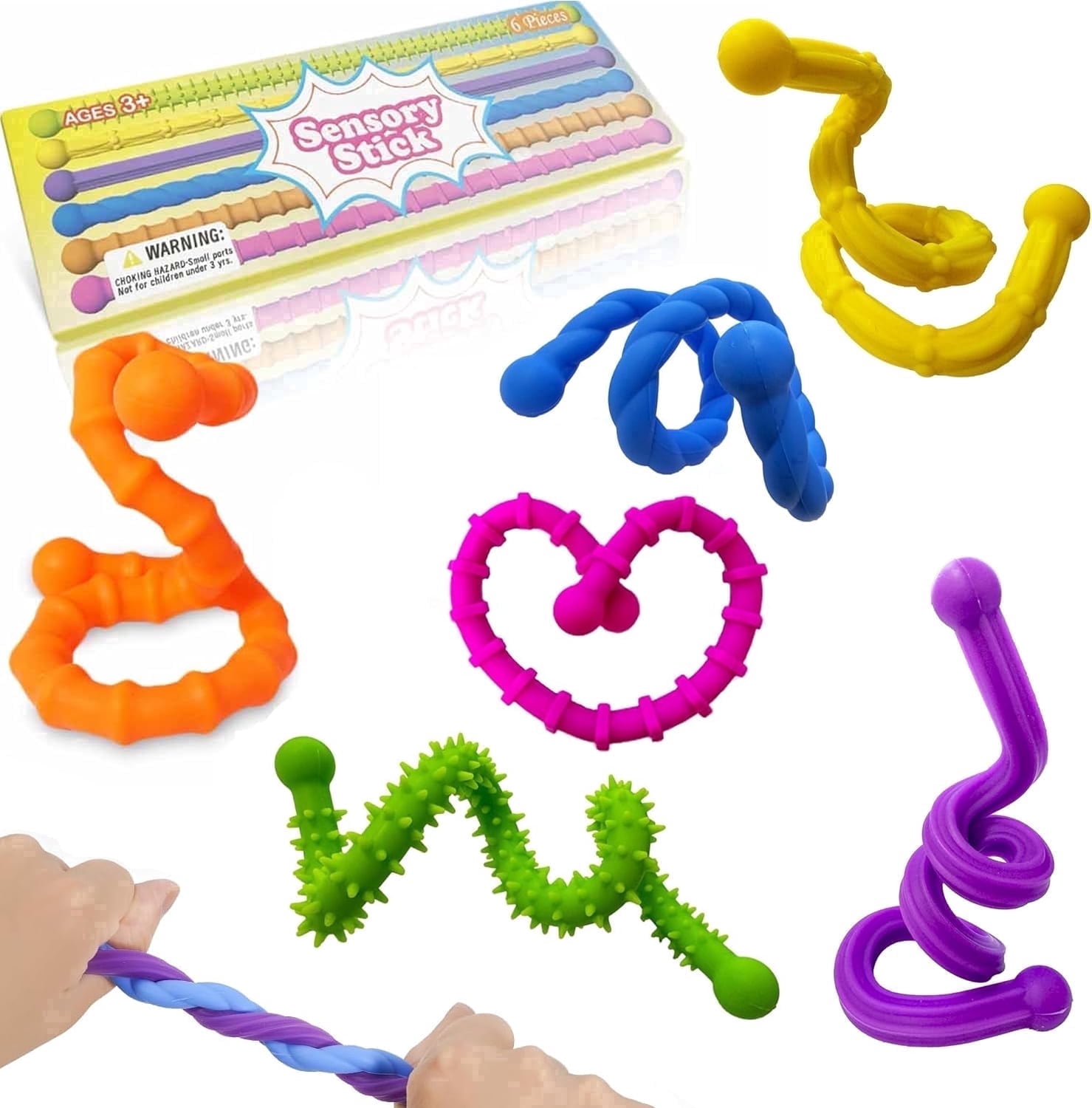 Ausugar, Sensory Sticks, 6 Piece, Stretchy Fidget Toys in