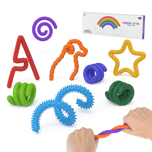 Fidget Toys Silicone Sensory Sticks, Textured Calming Sensory Toys for Kids with Autism, Autism Toy for Anxiety Relief, Travel Toy for Kids 3+ & Adults (8 Pack)