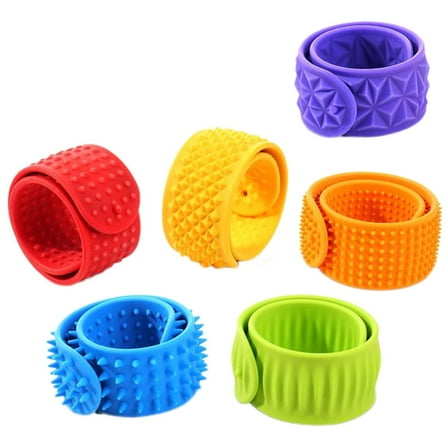 Fidget Toys Slap Bracelets 6Pack Textured Sensory Bands Kids Calming Wearable Accessories Special Needs Therapy 8.46X0.98Inch