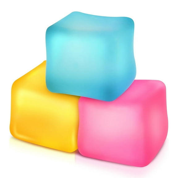 3pack Stress Cube Squishy Stress Balls for Adults Kids Fidget Toy for Your Best Mellow and Chill -Ice Cubes-Square Shape with Filling in Pink Yellow Blue (3pcs Cube )