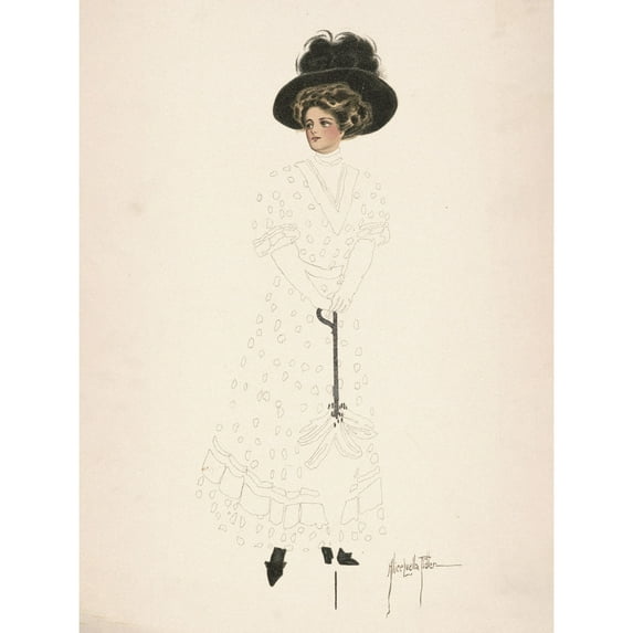 Fidler Woman Parasol Dress Black Hat Drawing Extra Large XL Wall Art Poster Print