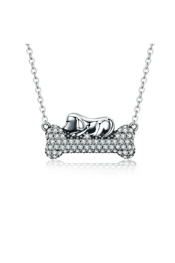 Fido Dog and Bone Necklace for Women Pendant and Chain Cubic Zirconia Ginger Lyne Collection
