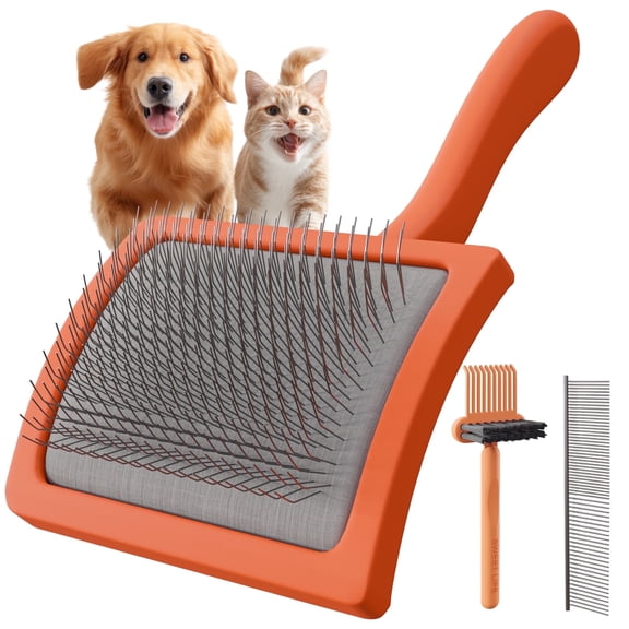 Fido Fave 3-in-1 Slicker Brush, Extra Long Pin Pet Detangler Brush & Dematting Deshedding Comb for Long-Haired and Thick Coats Dogs and Cats