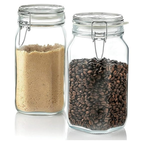 Fido Glass Jars - 50.75 oz Large Airtight Container with Clamp Lids & Rubber Seals, BPA-Free Glass Canisters for Pantry Display, Decorative Kitchen Storage, Events & Weddings (Set of 2)