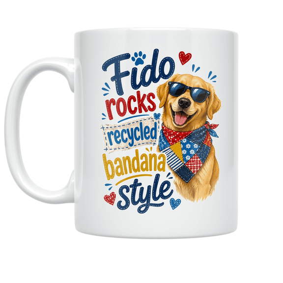 Fido Rocks Recycled Bandana Style - Dog Lover - 11 oz Ceramic Coffee Mug