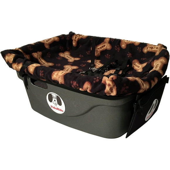 FidoRido Pet Car Seat 24"x18"X10"-Black/Tan Bones