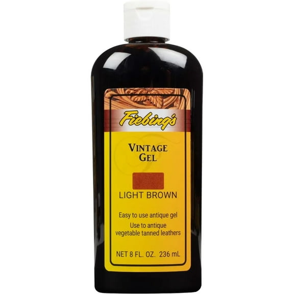 Fiebing's Vintage Gel (8 oz, Light Brown) - Antiquing & Restoration Gel for Contrasted Accent Finish on Smooth & Tooled Leather Boot, Shoe, Purse - Two-Toned Effect Emphasizes Leathercraft Embossing