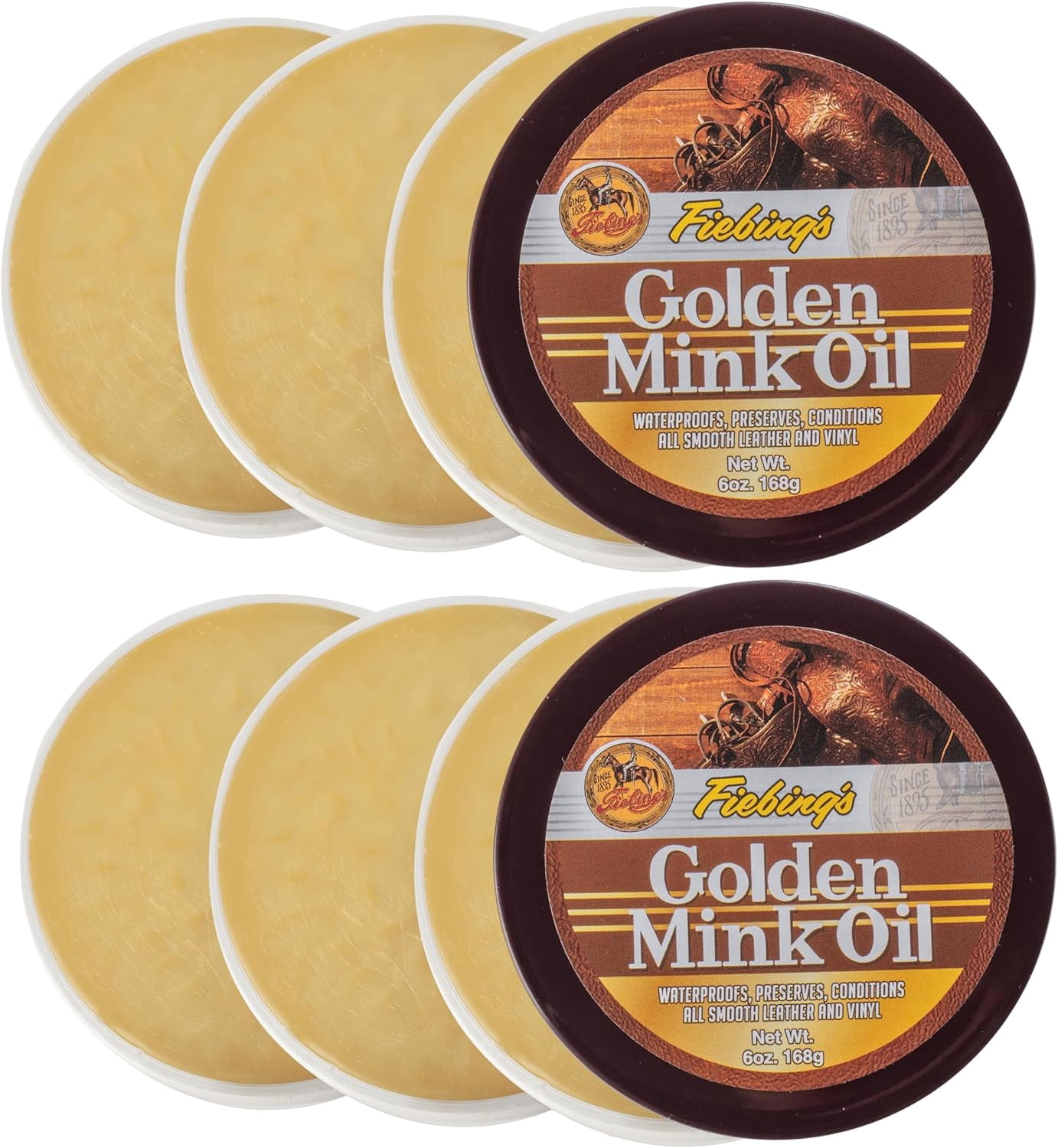 Fiebing's Golden Mink Oil for Leather Boots (6 Pack, 6 oz Each) - Leather Cleaner & Conditioner - Weatherproof, Preserve, Soften All Smooth Leathercraft & Vinyl - Prevents Salt Stains On Couch, Purse