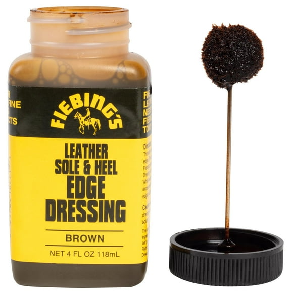 Fiebing's Leather Sole & Heel Brown Edge Dressing 4 oz - High Gloss Shoe Dressing for Leather Soles and Heels - Provides a Protective, Glossy Finish After a Shoe Shine - Includes Brush Applicator