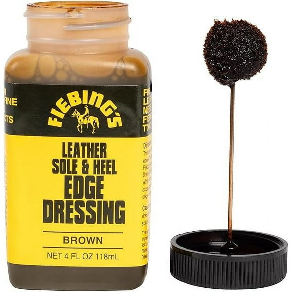 Fiebing's Leather Sole & Heel Edge Dressing (4 oz) - High Gloss, Protective Shoe Dressing Polish - Includes Brush Applicator