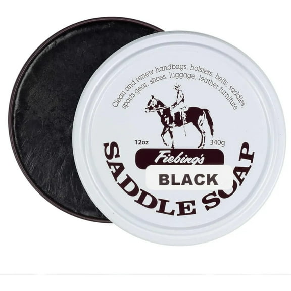 Fiebing's Black Saddle Soap (12oz)- Leather Cleaner & Conditioner - Soften, Protect, Restore & Renew Leathercraft, Car Seat, Belts, Shoes, Luggage, Furniture, Purses, Boots, Bags, Sports & Horse Gear
