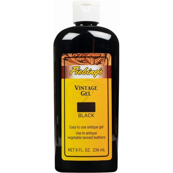 Fiebing's Vintage Gel (8 oz, Black) - Antiquing & Restoration Gel for Contrasted Accent Finish on Smooth & Tooled Leather Boot, Shoe, Purse, Belt - Two-Toned Effect Emphasizes Leathercraft Embossing