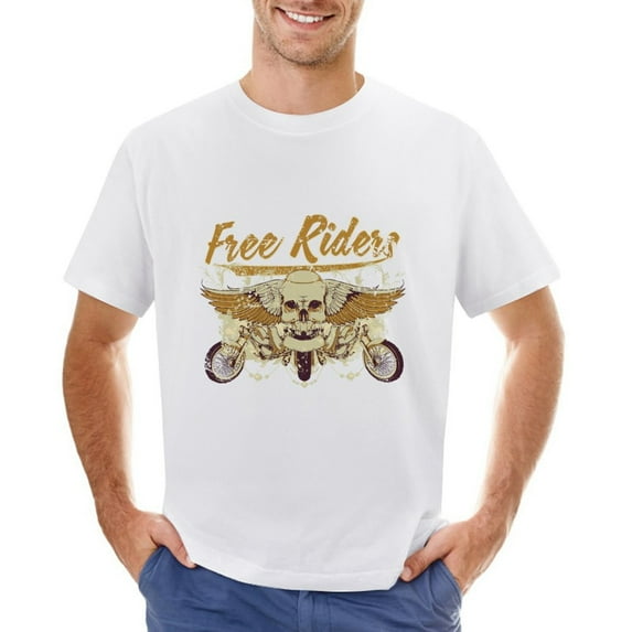 Fiee Rideis Men’s T-Shirt 100% Cotton Casual Short Sleeve Tops Gift Tee White XL