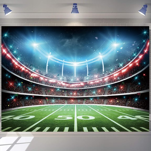 Field Backdrop Sports Stadium Auditorium Light Photography Background Theme Party Decoration Cake Table Banner 10x8FT Blue