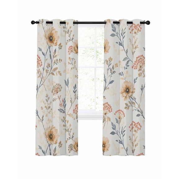 Field Blossom Blackout Curtains for Bedroom Living Room, Vintage Floral Botanical Nostalgic Flower French Country 63 In Long Thermal Insulated Room Darkening Drapes Grommet Window Treatment 42x63 In
