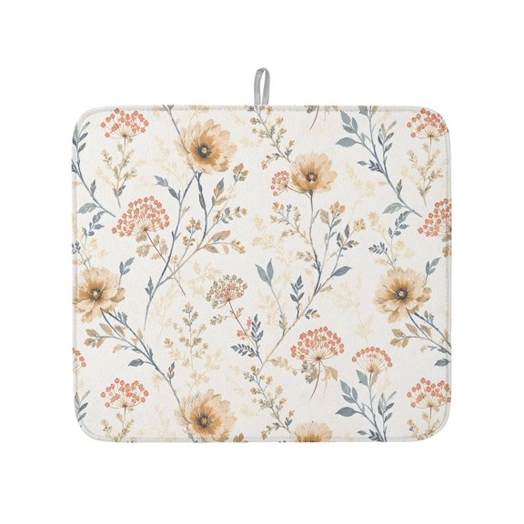 Field Blossom Dish Drying Mat 16x18 inch Vintage Floral Botanical Nostalgic Flower French Country Super Absorbent Microfiber Dish Drying Pad for Kitchen Countertops Sink Dish Drainer Racks 1 Pack
