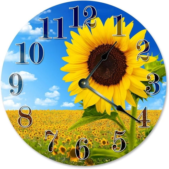 Field Clock Beach Clock Large 10.5" Wall Clock ative Round Circle Clock Home Novelty Clock Yellow, Green Leaves