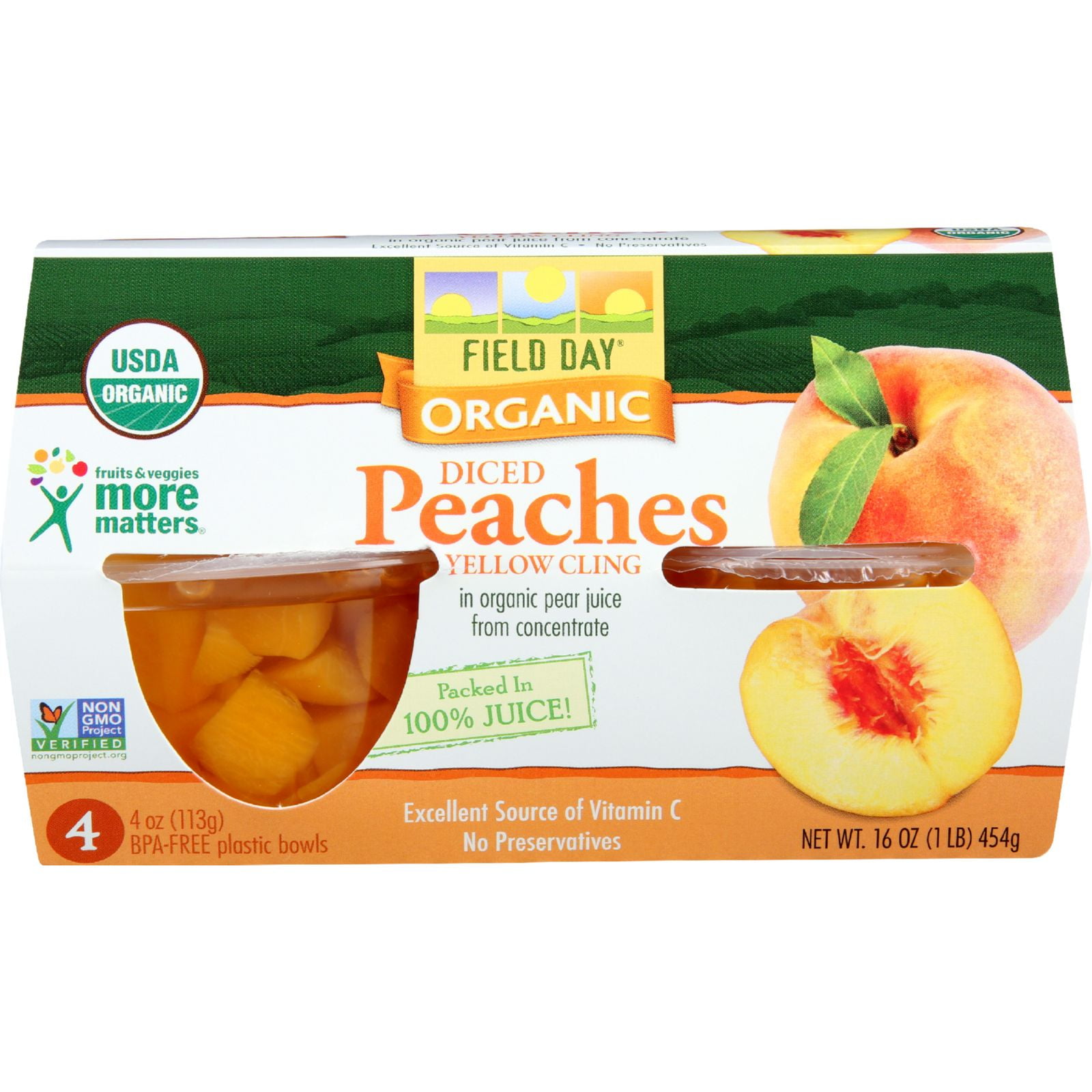 Field Day Fruit Cups - Organic - Yellow Cling Peaches - Diced