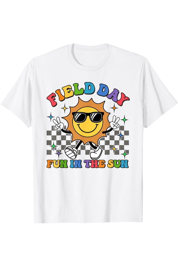 Field Day Fun In The Sun Groovy Smile Face Checkered Student T-Shirt