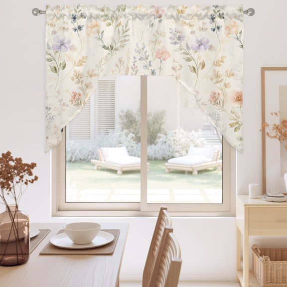 Field Floral Swag Valance for Windows, Spring Delicate Wildflower Daisy Tiny Buds French Country Swag Curtains Valances for Small Window Treatment Rod Pocket for Kitchen Bathroom 1 Panel 56x36in
