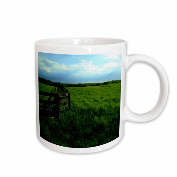 Field Grass Fence Shadow Sunset Blue Clouds 11oz Mug mug-27789-1