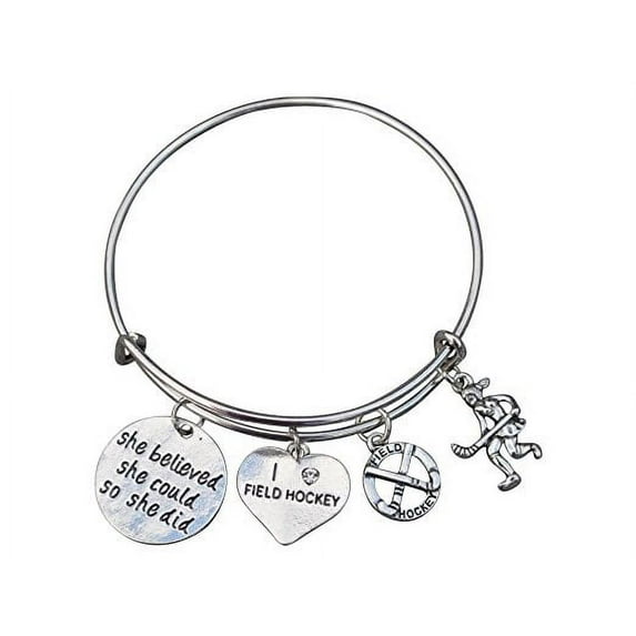 Field Hockey Bracelet, Field Hockey Jewelry, Field Hockey Gifts, Field Hockey Charm Bangle Bracelet Perfect Gift for Girl Field Hockey Players