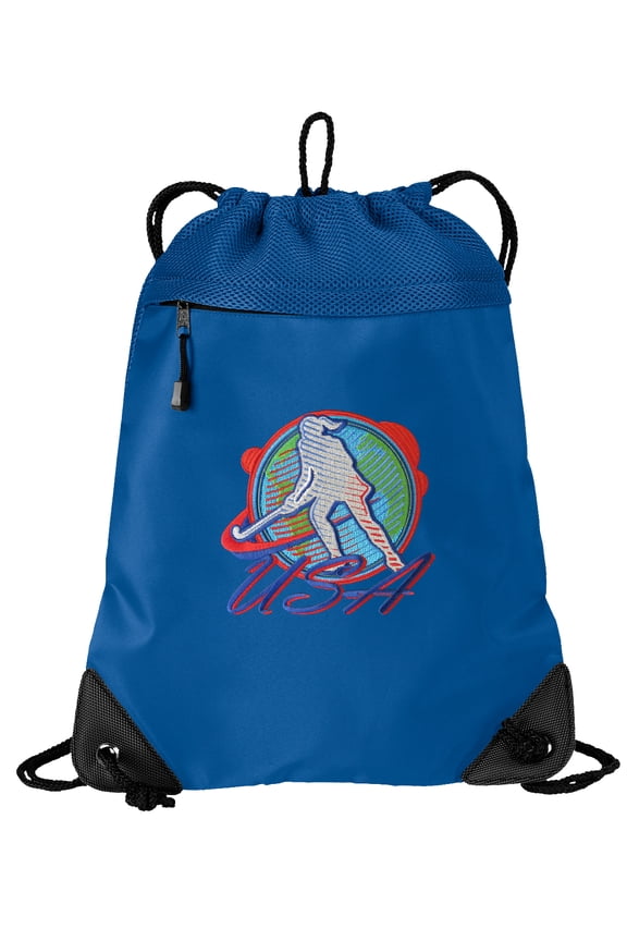 Field Hockey Cinch Backpack US Field Hockey Drawstring Bag String Pack Mesh & Microfiber - Two Sections