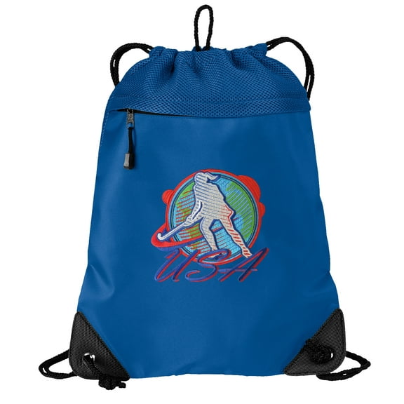 Field Hockey Cinch Backpack US Field Hockey Drawstring Bag String Pack Mesh & Microfiber - Two Sections