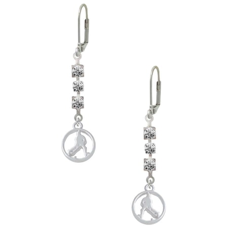 Field Hockey Player Silhouette in 1/2'' Disc Crystal Madison Leverback Earrings