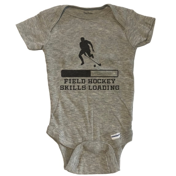 Field Hockey Skills Loading Funny Sports Humor Baby Bodysuit - Grey