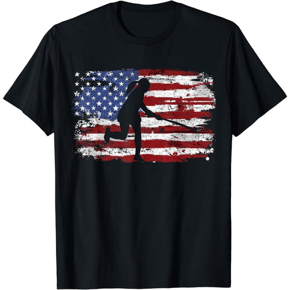 Field Hockey Vintage USA Flag T-Shirt
